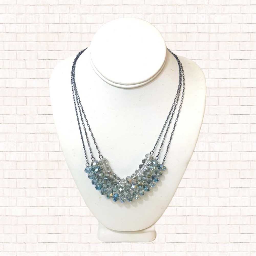 Express necklace • layered crystal beads blue tones with silver EUC OBO